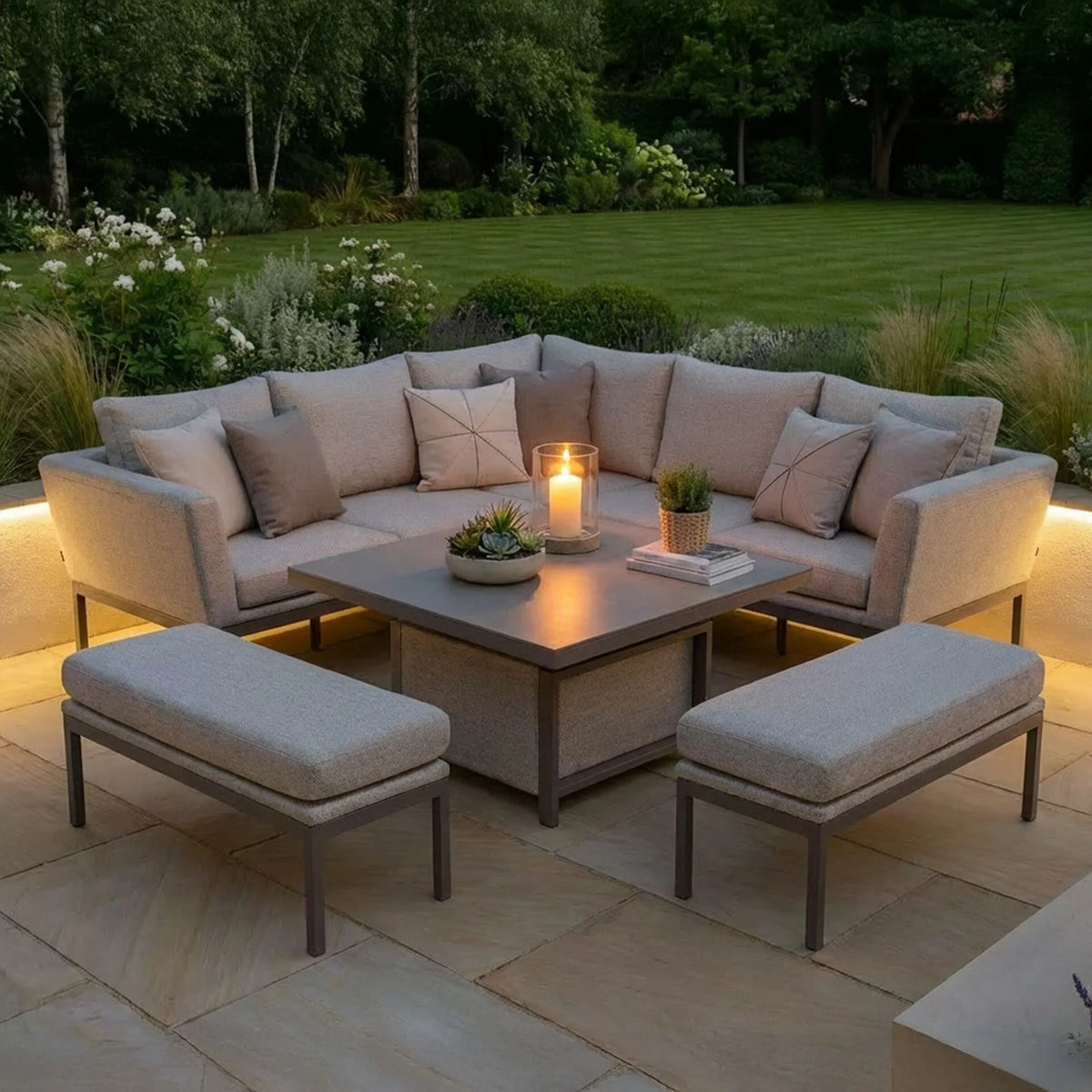 Aruba Square Corner Dining Set with Rising Table - Latte
