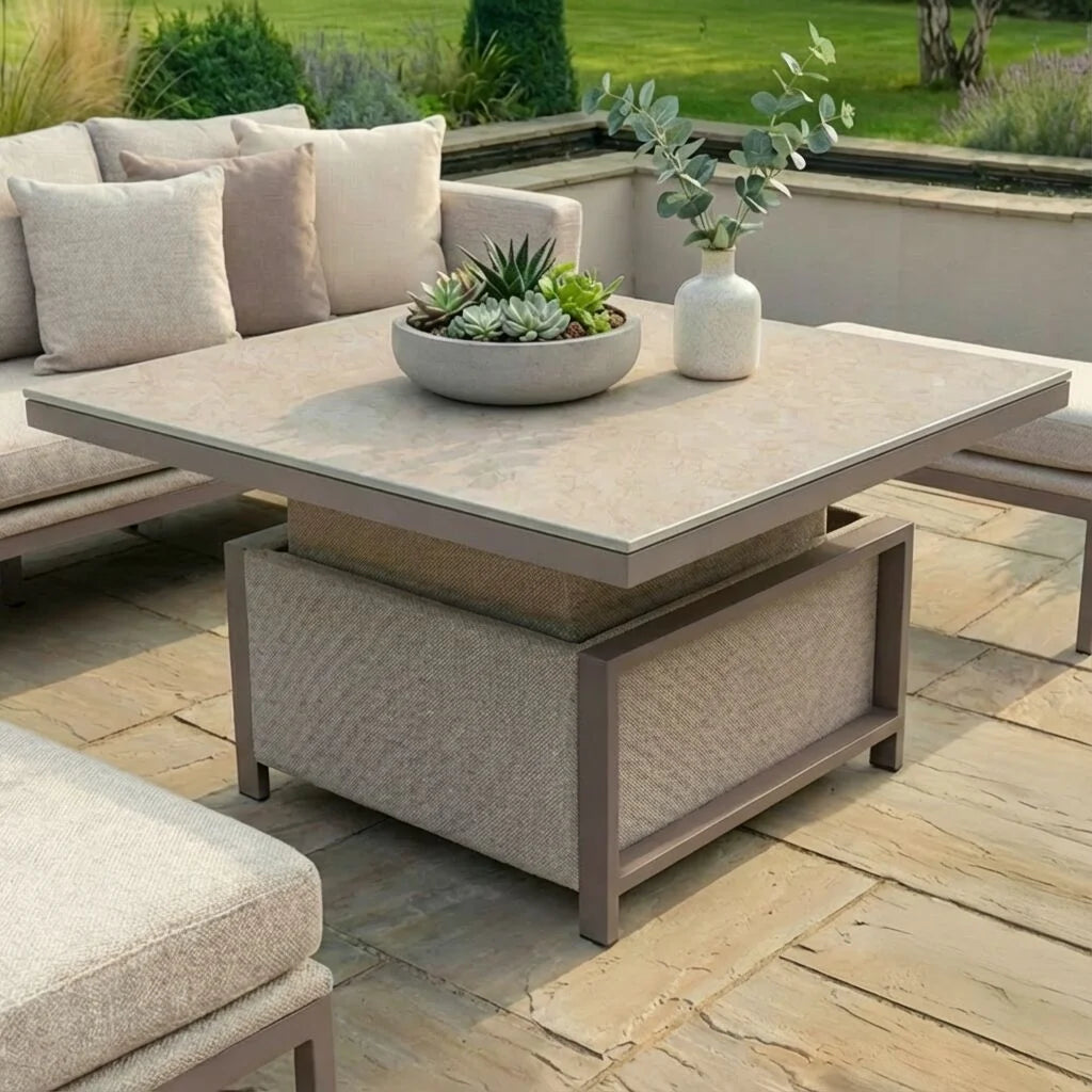 Aruba Square Corner Dining Set with Rising Table - Latte