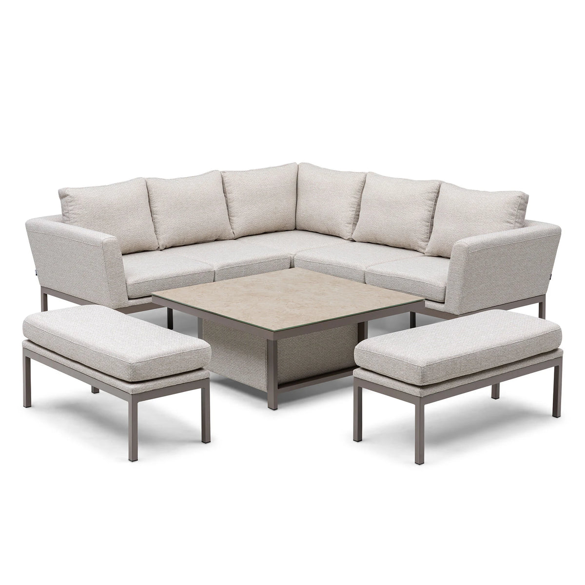 Aruba Square Corner Dining Set with Rising Table - Latte