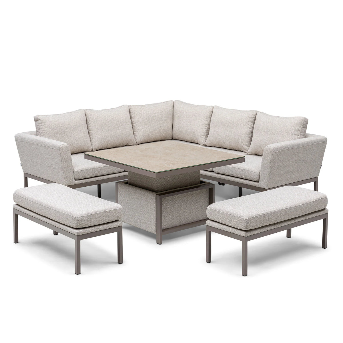 Aruba Square Corner Dining Set with Rising Table - Latte