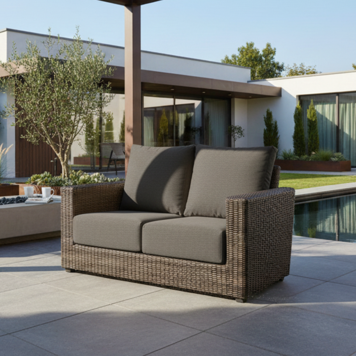 Ascot Rattan Outdoor 2-seater Sofa with Grey Cushion