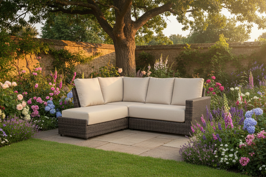 Ascot Rattan Outdoor RHF Corner Sofa with Beige Cushion