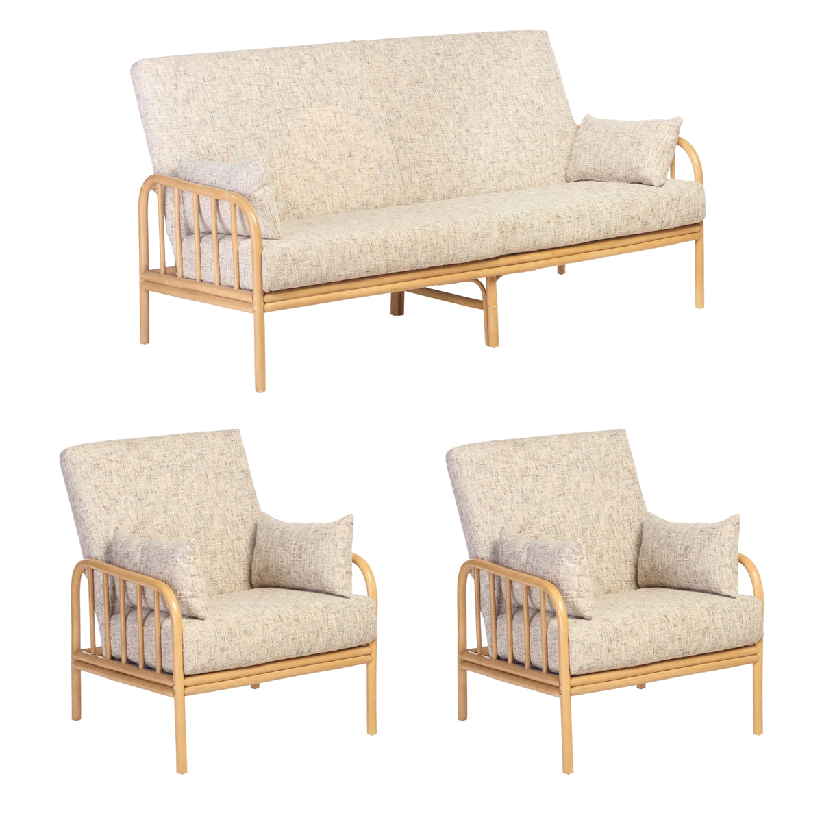 Aspen Light Oak 3-Seater Rattan Sofa Suite - Rustic Modern