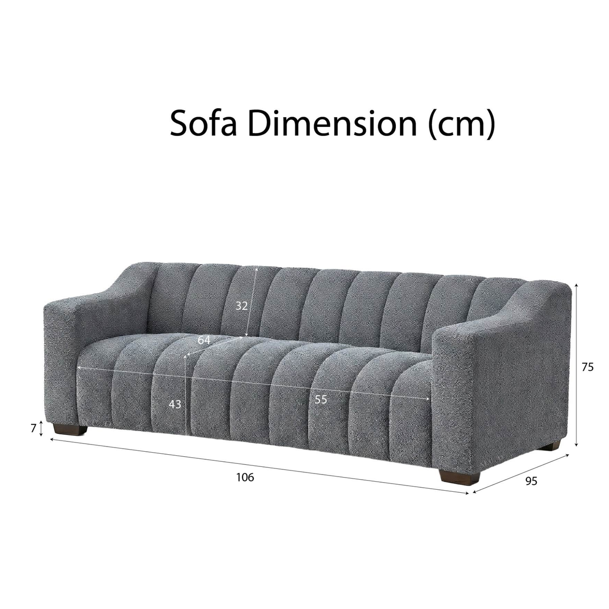 Atelier 3 Seater Sofa in Iron Boucle