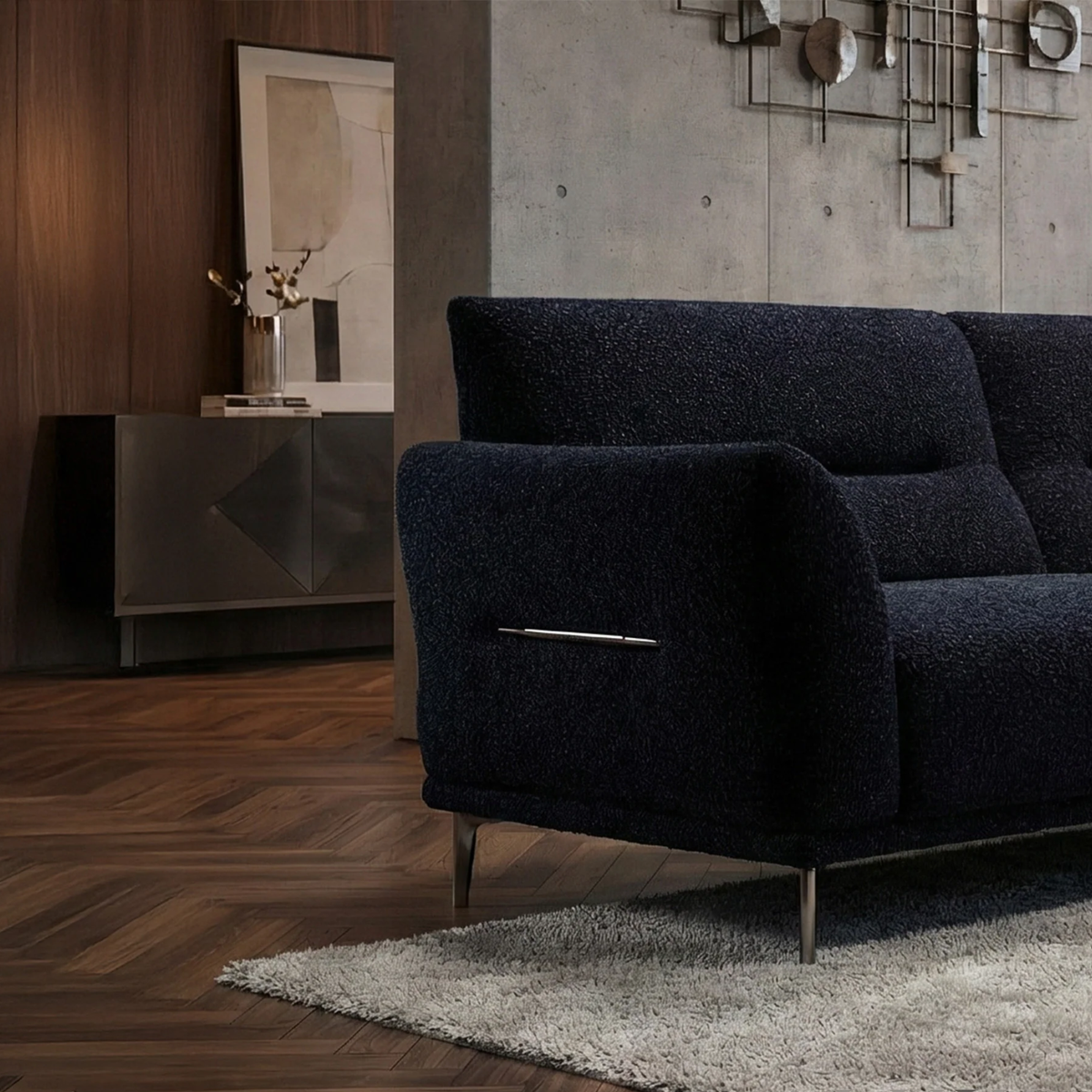 Aveline 3-Seater Sofa in Black Lux Boucle