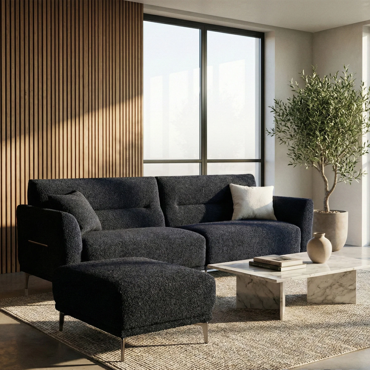 Aveline Footstool in Black Lux Boucle