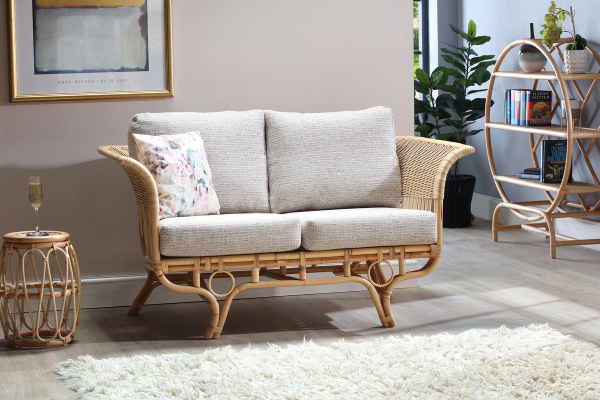 Beijing 2 Seater Rattan Sofa in Blush Tweed