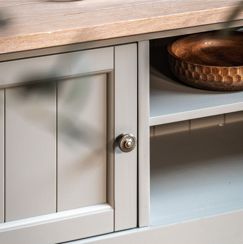 Elden Light Grey Media TV Unit with Wooden Top