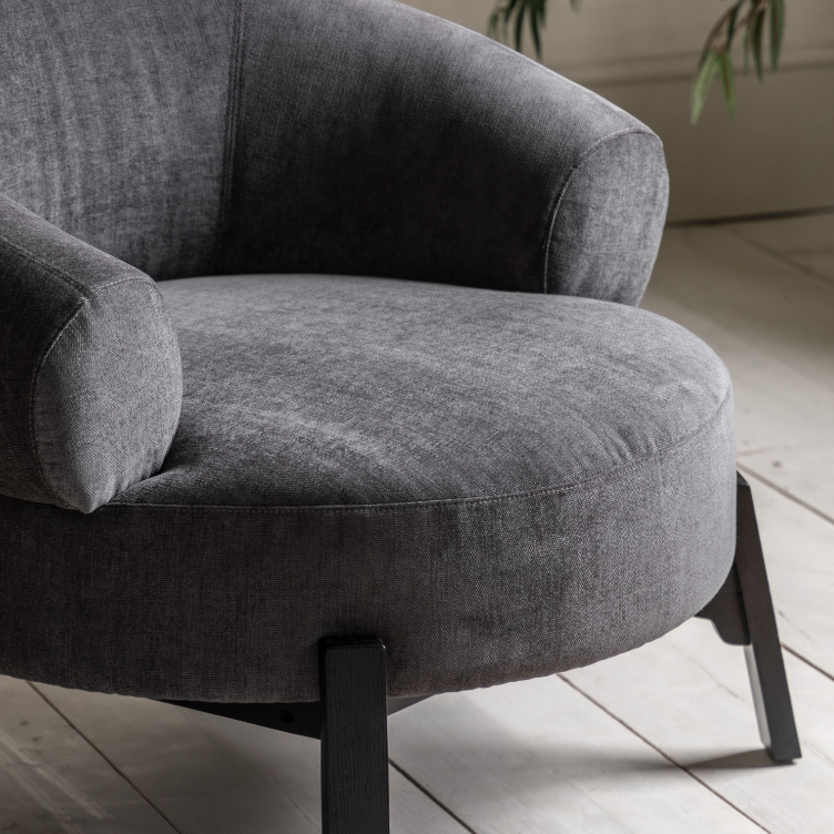 Avalon Upholstered Rounded Lounge Chair in Dark Grey