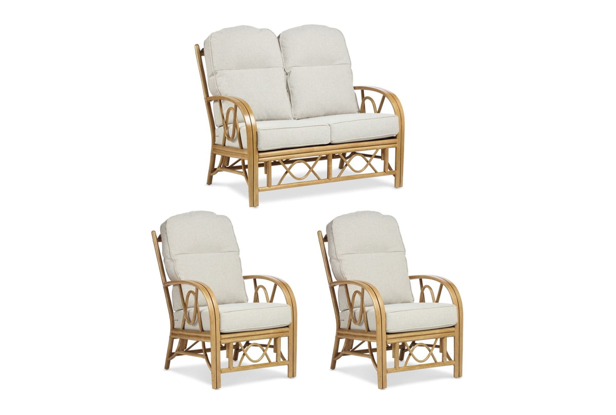 bali light oak 2 seater suite cane smooth beige