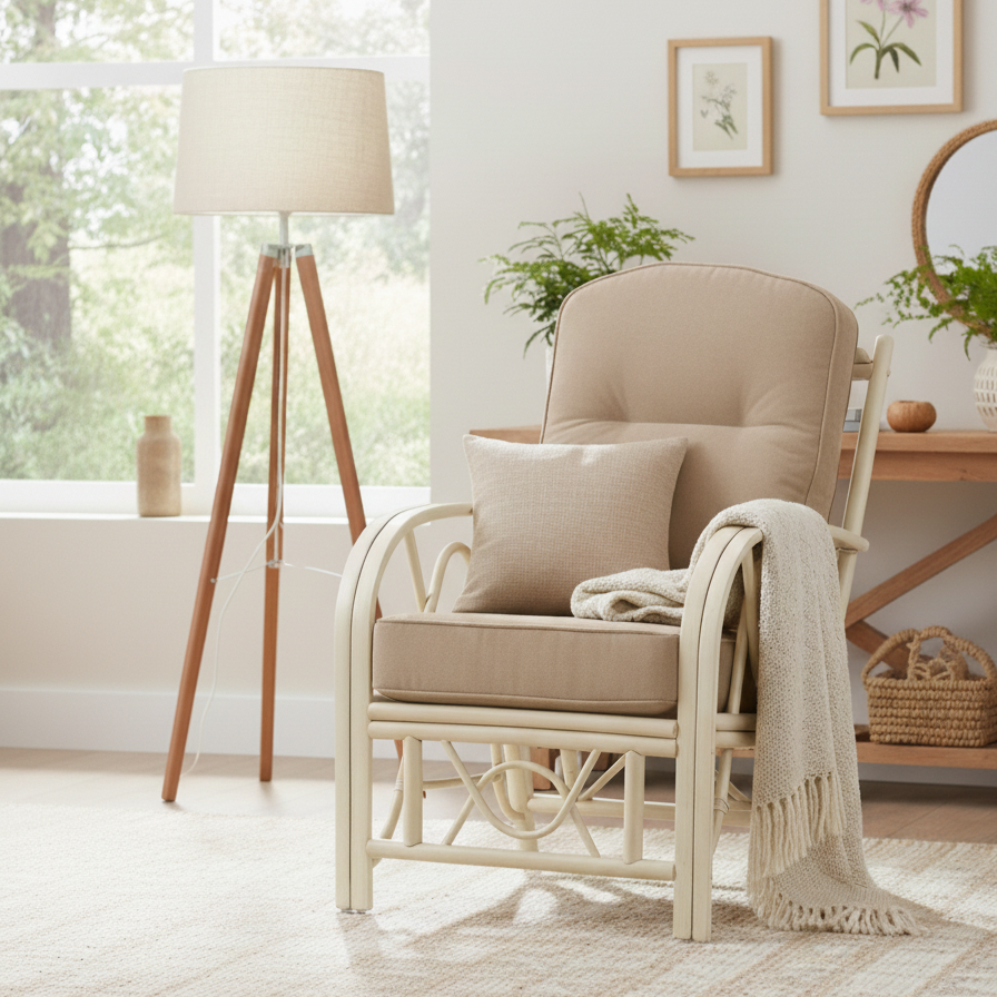 Bali Natural Cane Armchair in Velvet Blush