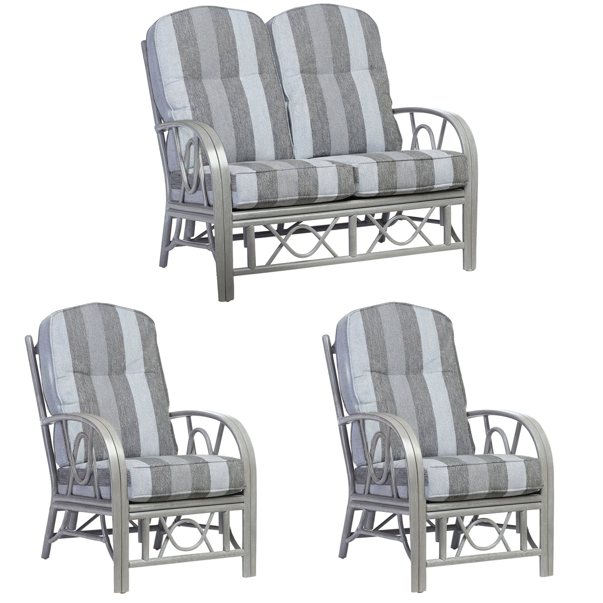Bali Grey 3pc Suite - 2 Seater Sofa & 2 Armchairs in Duke Grey Stripe