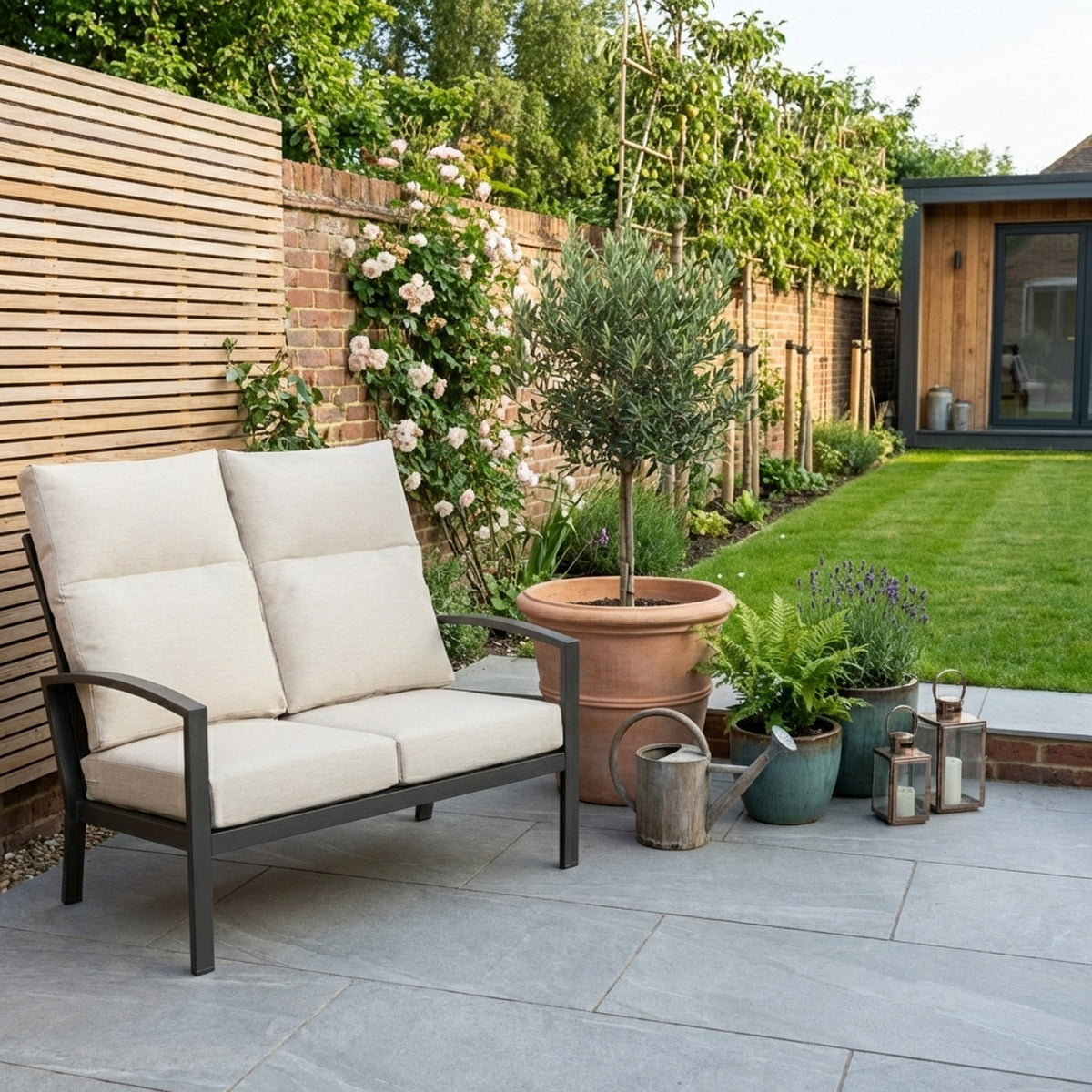 Bari Aluminum Outdoor 2-Seater Sofa with Beige Cushion