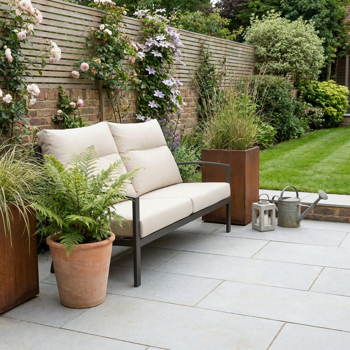 Bari Aluminum Outdoor 3-Seater Sofa with Beige Cushion