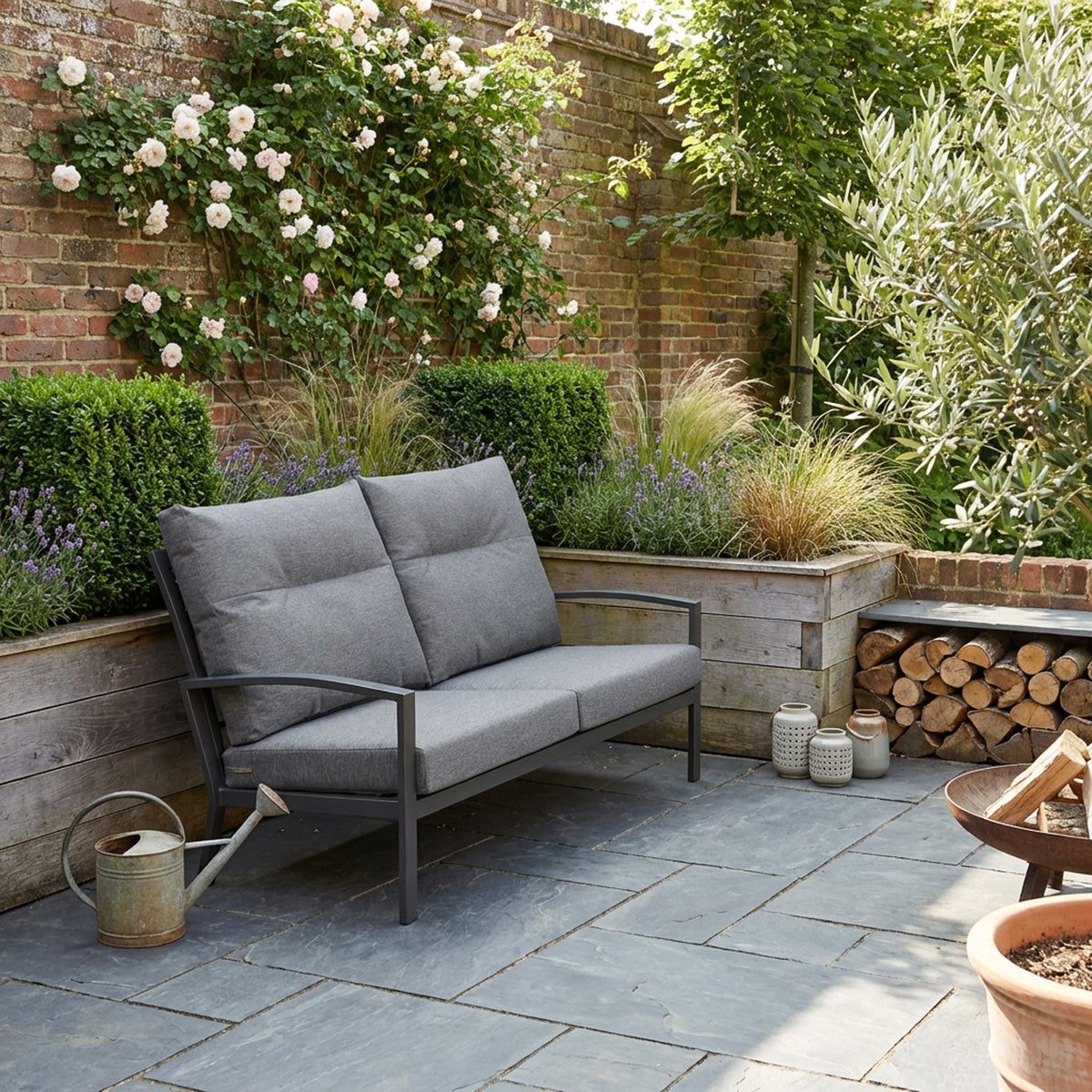 Bari Aluminum Outdoor 3-Seater Sofa with Grey Cushion