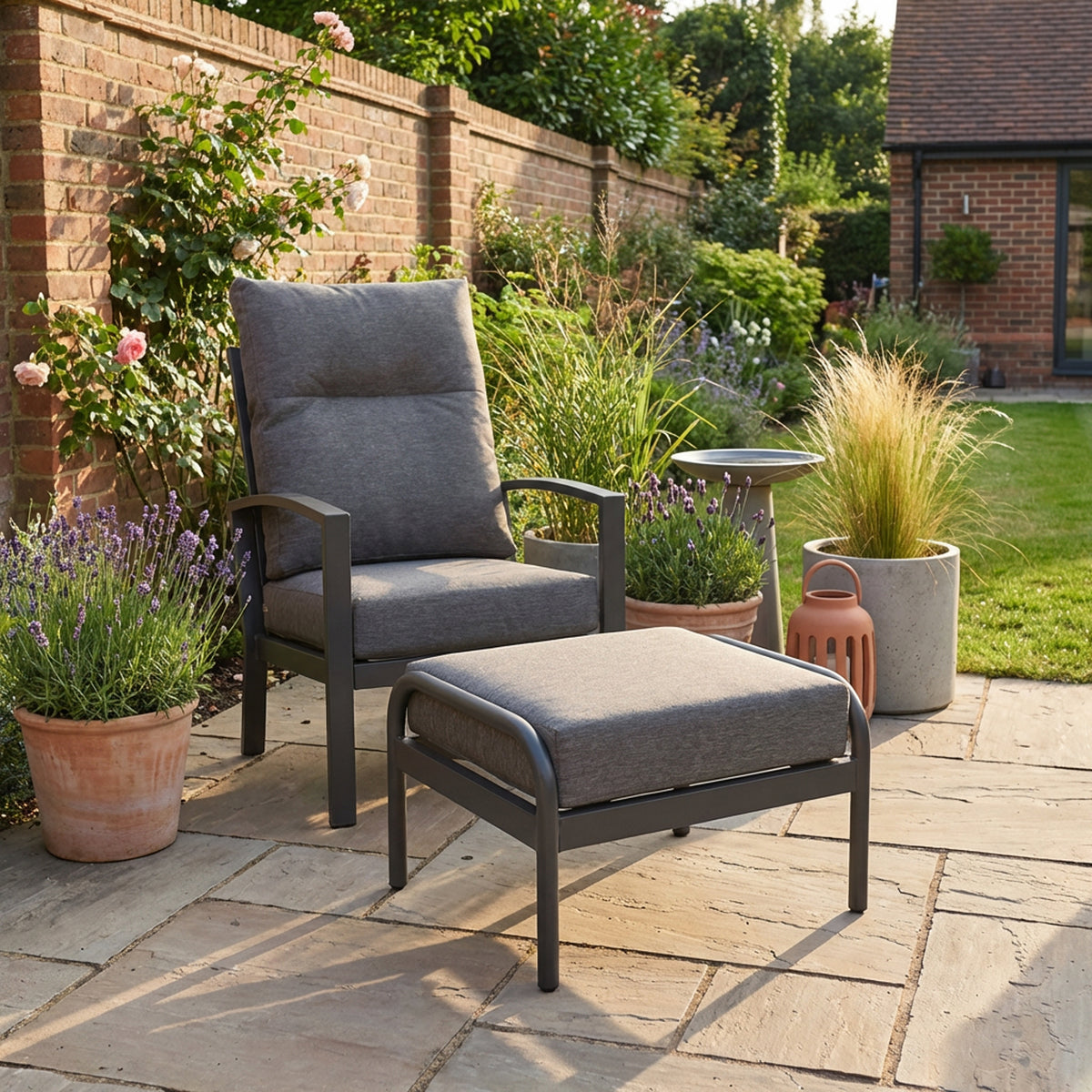 Bari Aluminium Outdoor Footstool with Grey Cushion