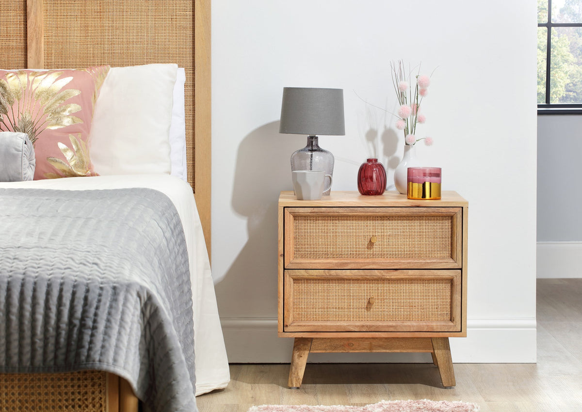 Rattan Mango Wood bedside table natural web