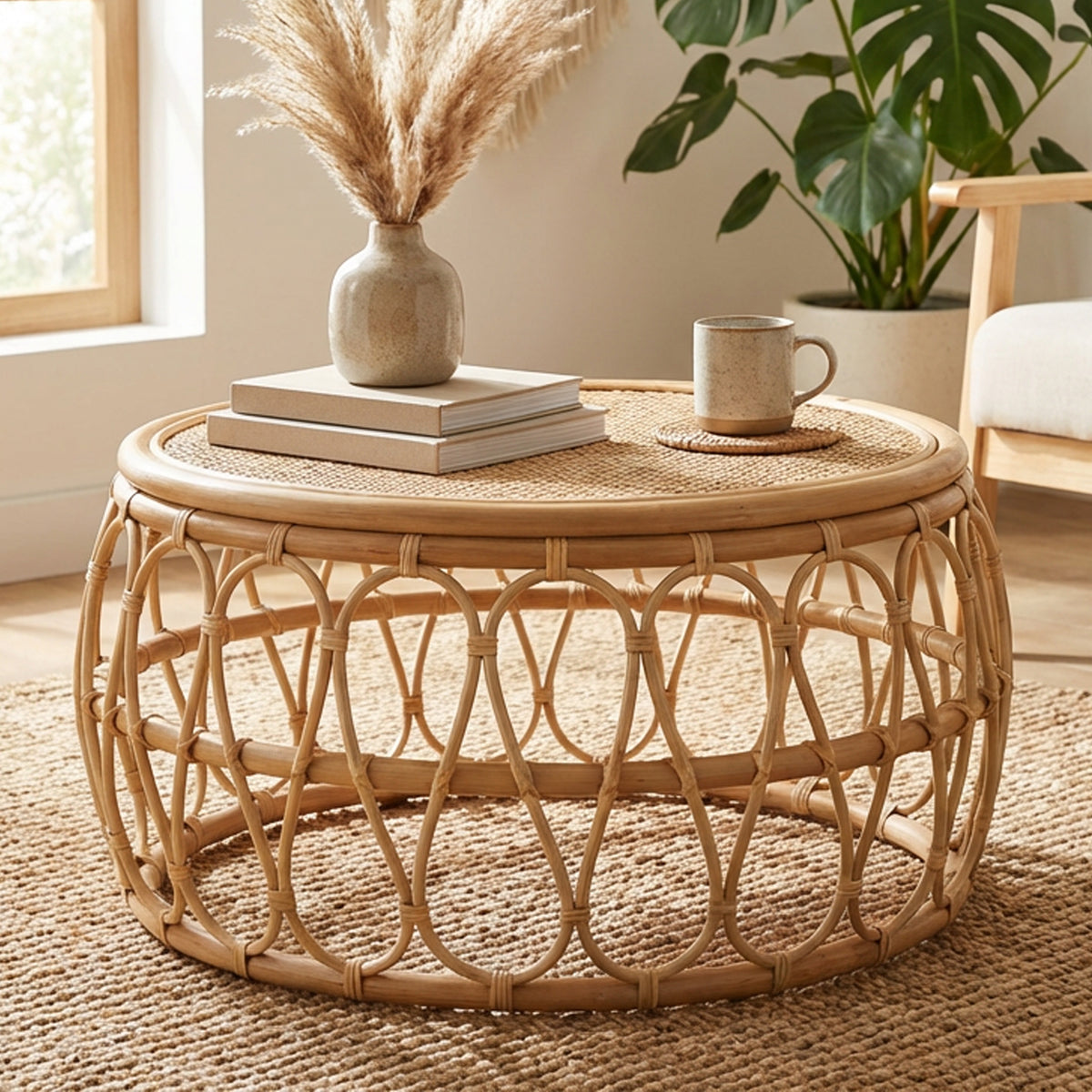 Natural Beijing Rattan Coffee Table - Handmade Wicker