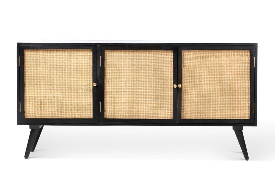 Black rattan large 3 door sideboard