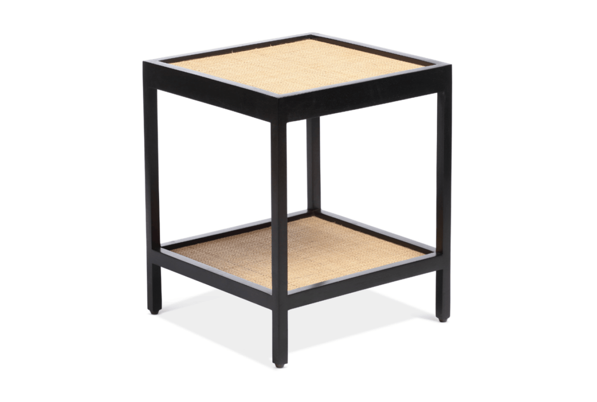 manhattan mango wood and cane webbing side table in black