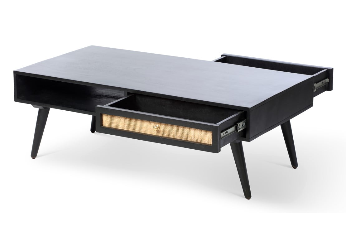 black coffee table draws open web