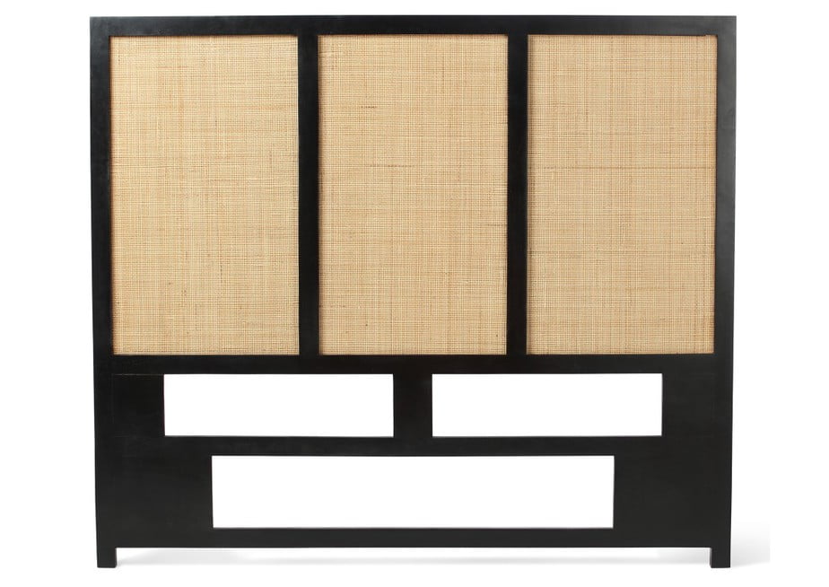 Venice Rattan Mango Wood black queen headboard