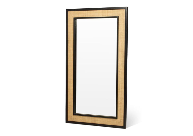 Rattan Mango wood large black wall mirror