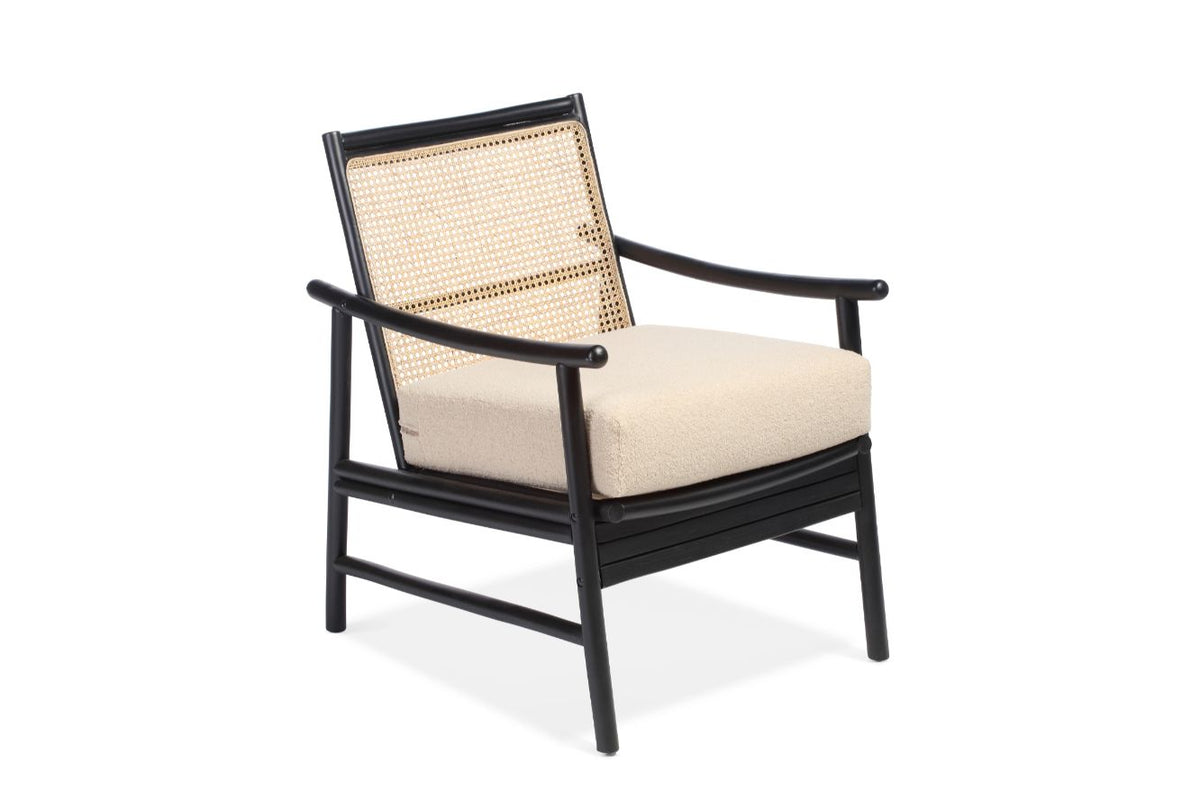 Borneo Black Wicker Chair with Boucle Latte Cushion