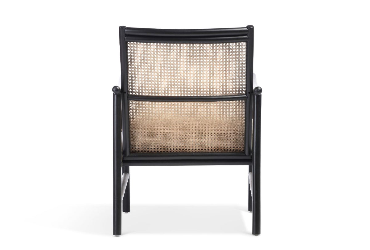 Borneo Black Wicker Chair with Boucle Latte Cushion