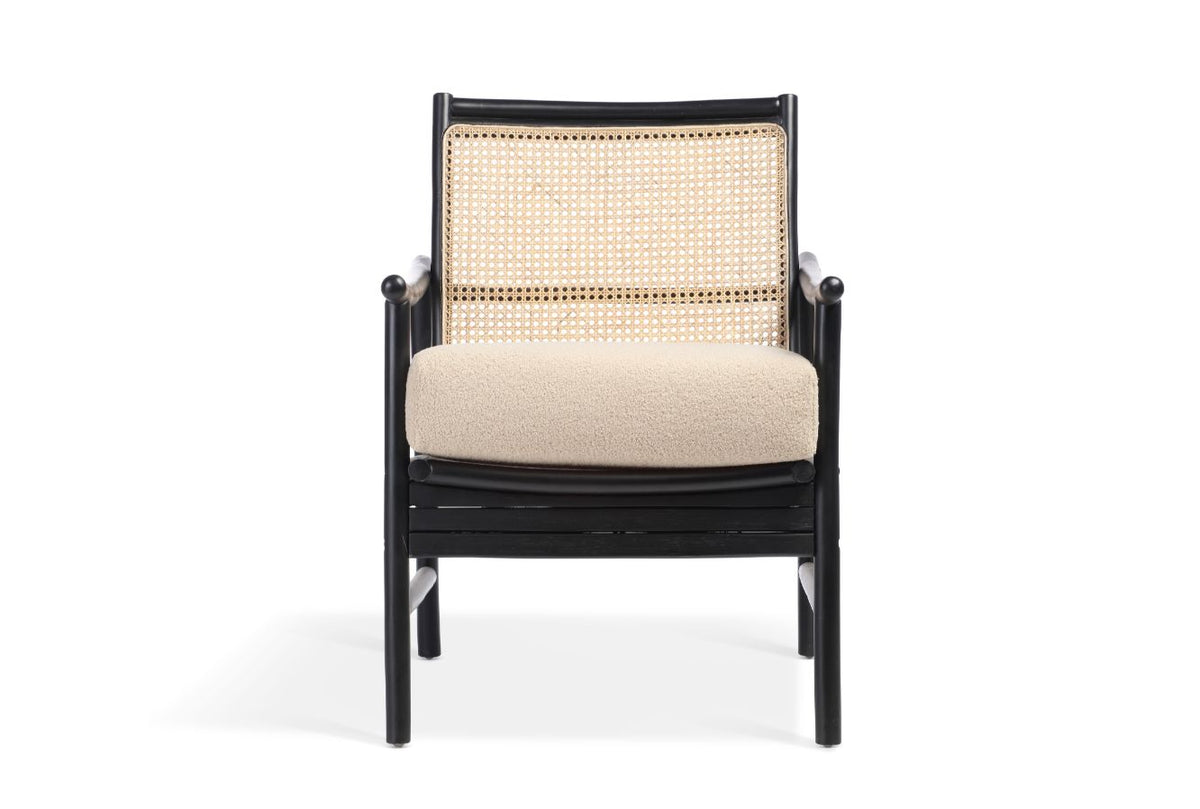 Borneo Black Wicker Chair with Boucle Latte Cushion