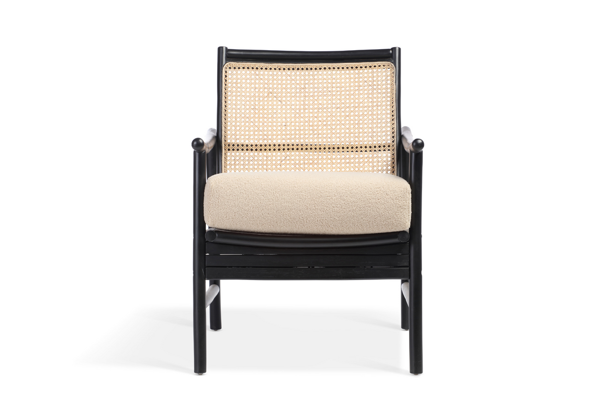 Borneo Black Rattan Chair with Boucle Cushion