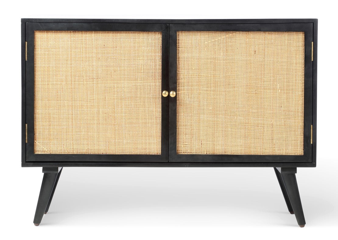 Manhattan 2 Door Sideboard Rattan & Wood Cabinet in Black