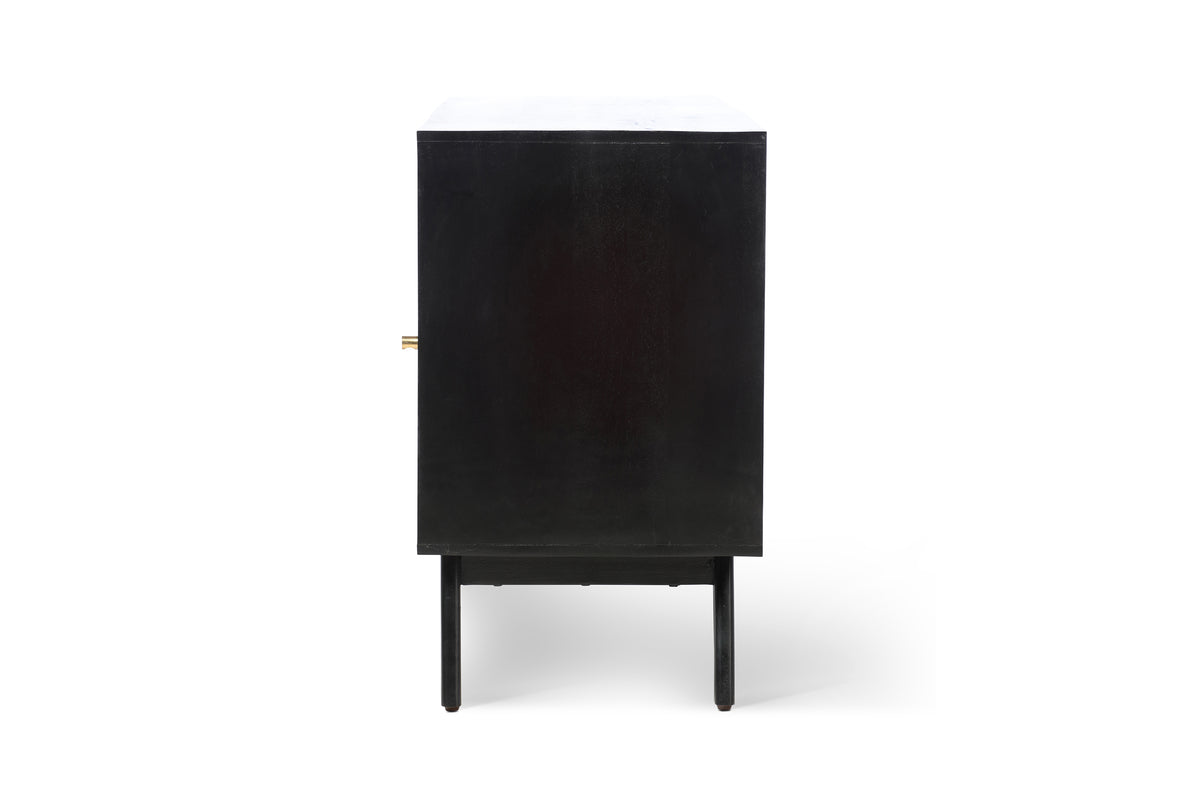 Manhattan Sliding 2 Door Sideboard Rattan Cabinet in Black