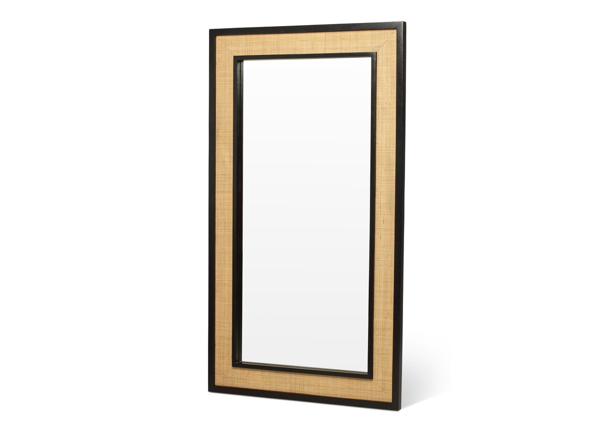 Venice Standing or Wall Mountable Full Length Rattan Mirror in Black