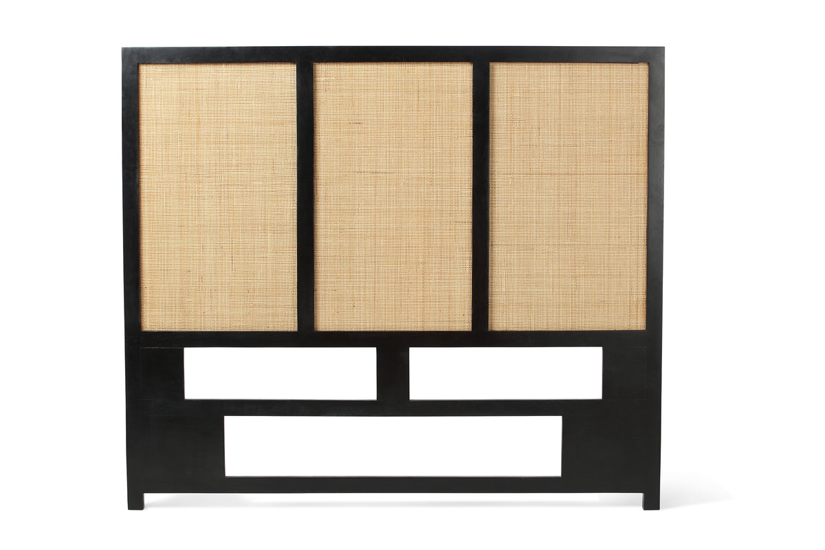 Venice Rattan & Wood Headboard for Double Beds in Black
