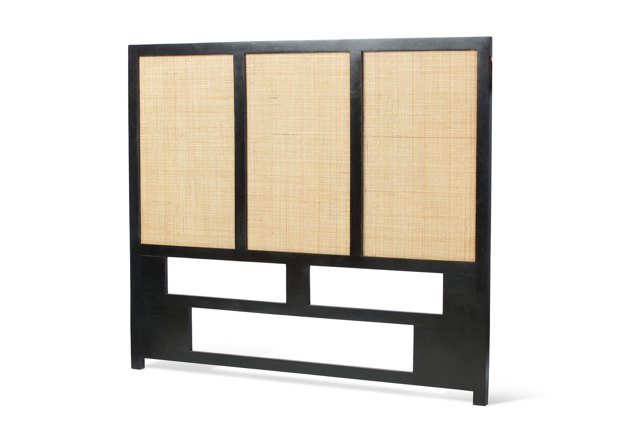 Venice Rattan & Wood Headboard for Double Beds in Black
