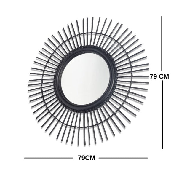 Black Vintage Round Rattan Mirror