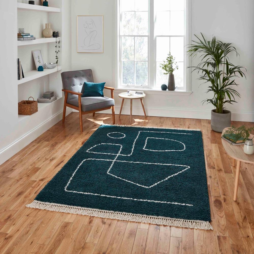 bohemian plush rug in white and black 2 sizes available