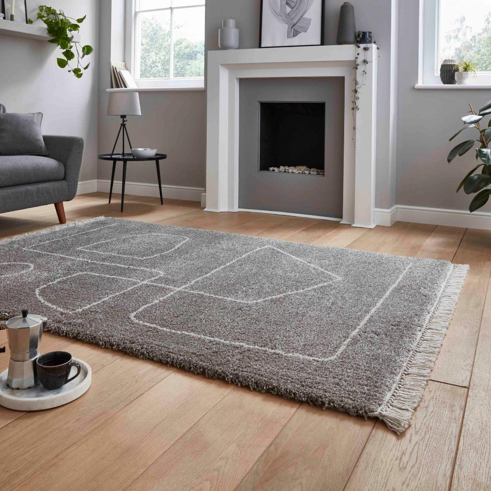 bohemian plush rug in white and black 2 sizes available