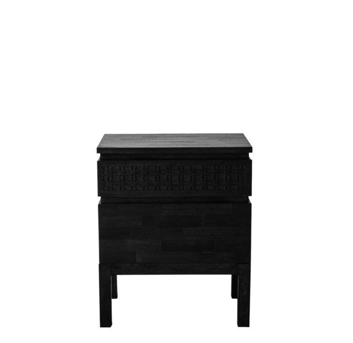 Boho Black Mango Wood Bedside Table 2 Drawer Boutique