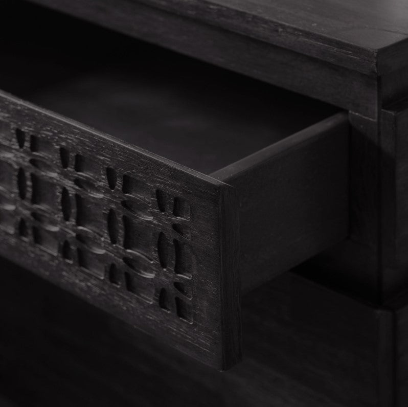 Boho Black Mango Wood Bedside Table 2 Drawer Boutique