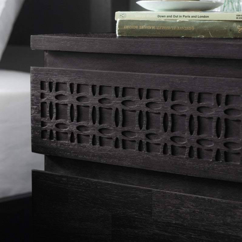 Boho Black Mango Wood Bedside Table 2 Drawer Boutique