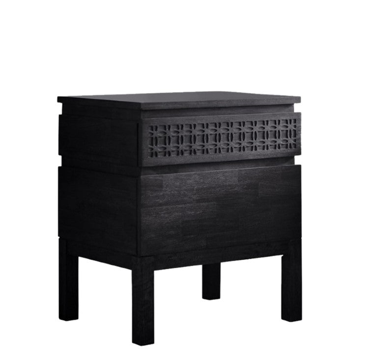 Boho Black Mango Wood Bedside Table 2 Drawer Boutique