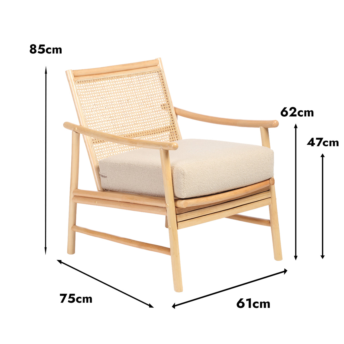 Borneo Rattan Chair with Boucle Cushion