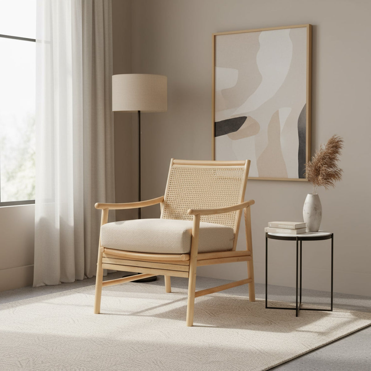 Borneo Rattan Chair with Boucle Cushion