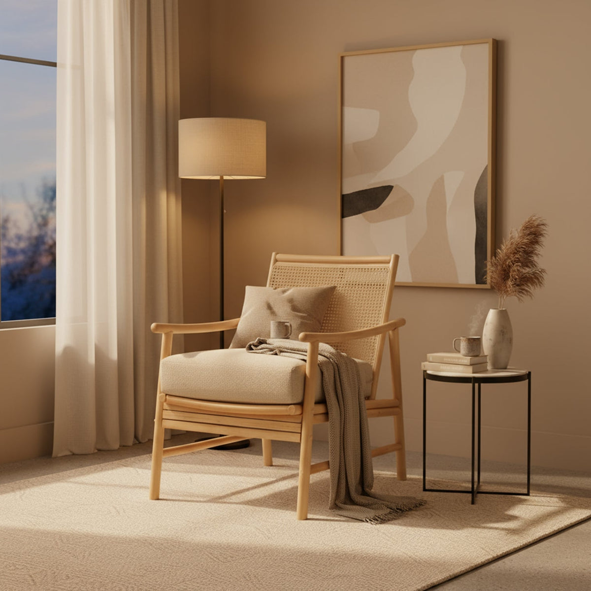 Borneo Rattan Chair with Boucle Cushion