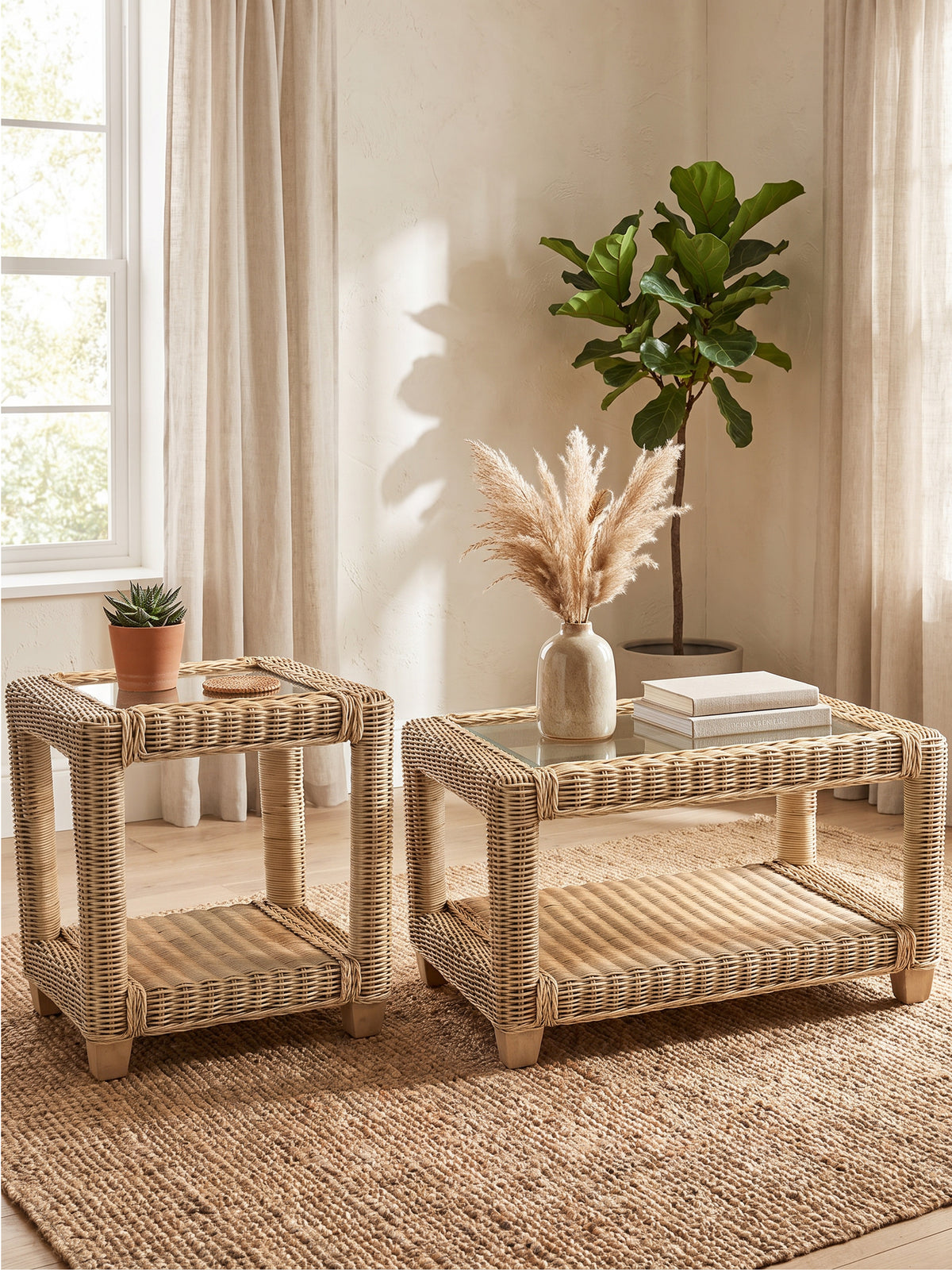 Burford Handmade Wicker Coffee Table with Storage Shelf