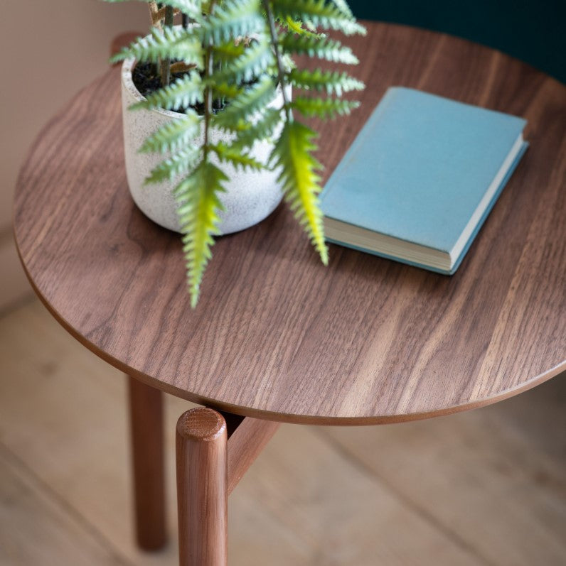 Burley Wooden Round Side Table Walnut
