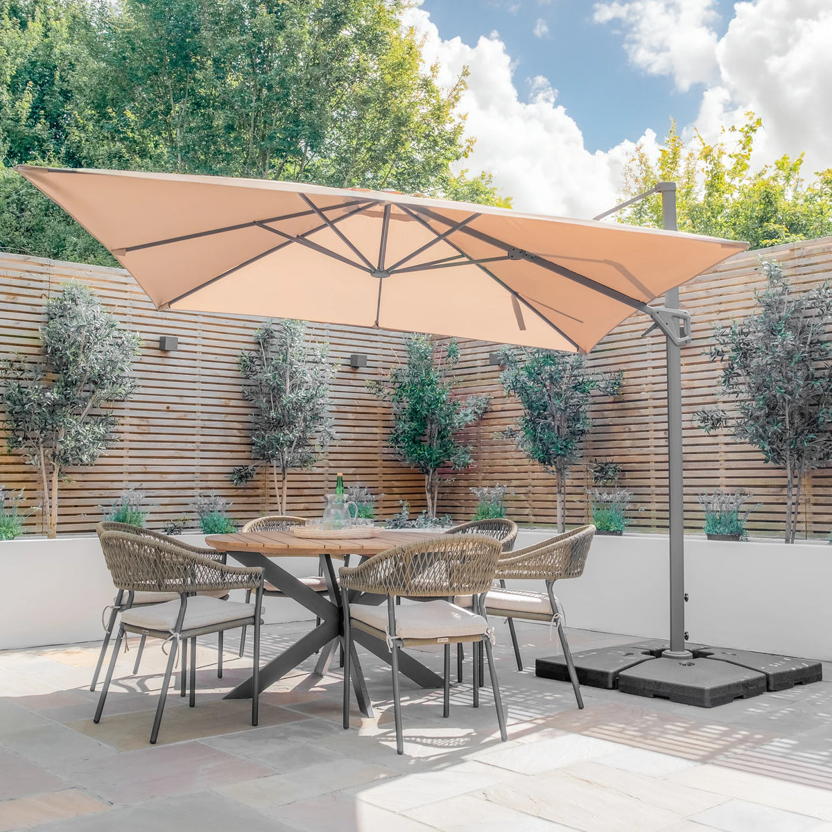 Halo 3m x 3m Square Rotating Cantilever Parasol in Beige