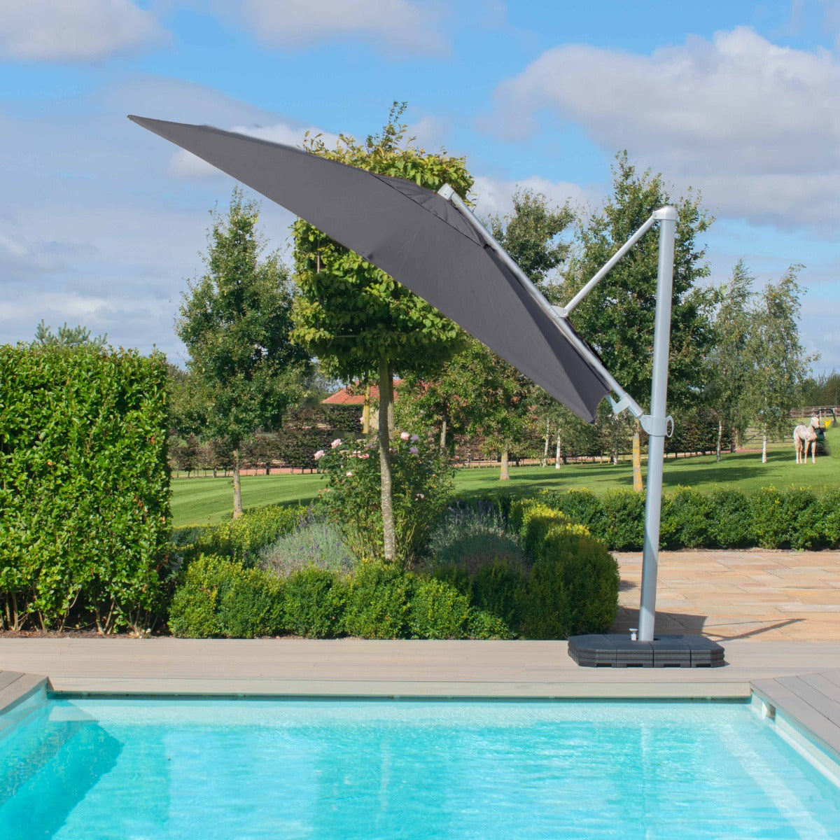 grey cantilever parasol square 3m with led lights